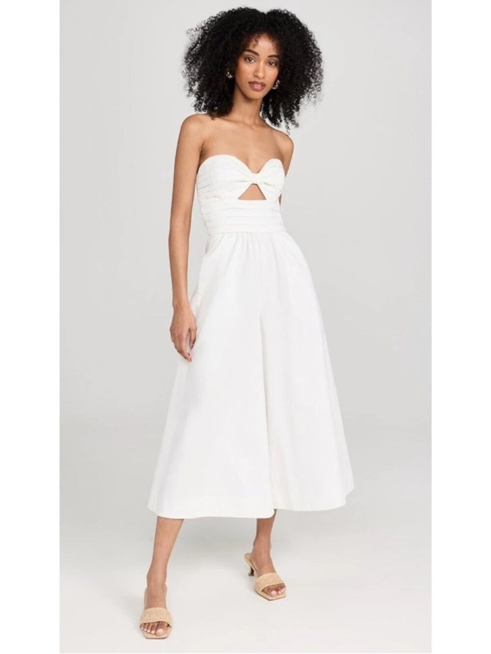 NWT AMUR Lulee Bow Bodice Jumpsuit White Sweetheart Keyhole Wide Leg Size 6